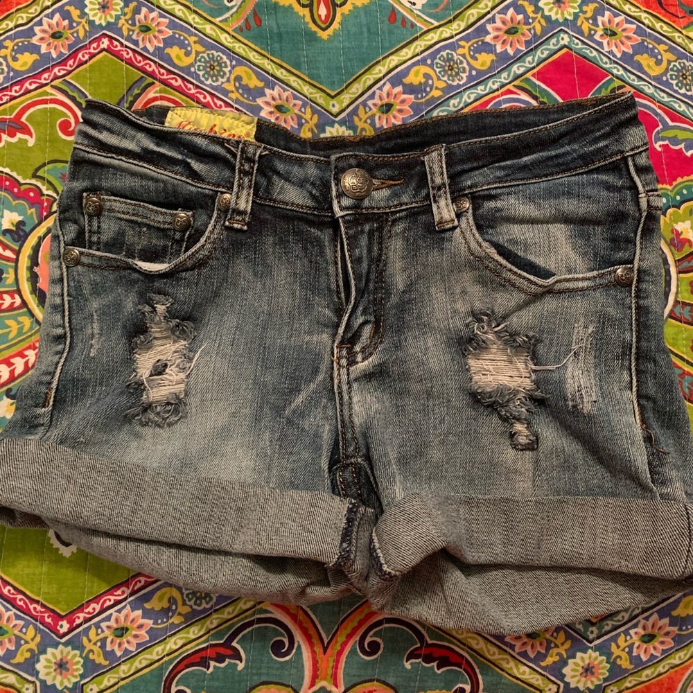 Distressed jean shorts